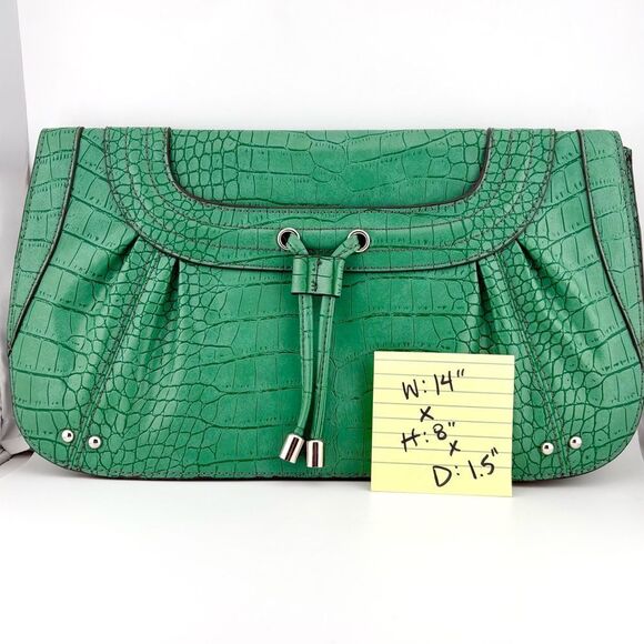 Nine West Emerald Green Crocodile-Embossed Leather Clutch with Silver Hardware - Picture 13 of 13
